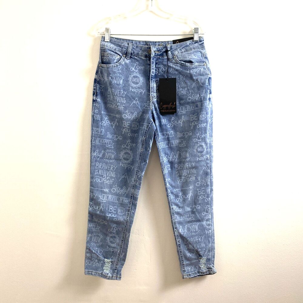 Copper Flash Jeans Women's Size 10 Ankle Skinny High Rise Stretch Positive Print